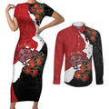 Kiwi New Zealand Personalised Couples Matching Short Sleeve Bodycon Dress and Long Sleeve Button Shirt NZ Map Pohutukawa Fern Maori Pattern