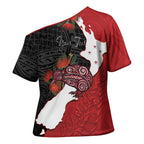 Kiwi New Zealand Personalised Cross Shoulder Shirt NZ Map Pohutukawa Fern Maori Pattern
