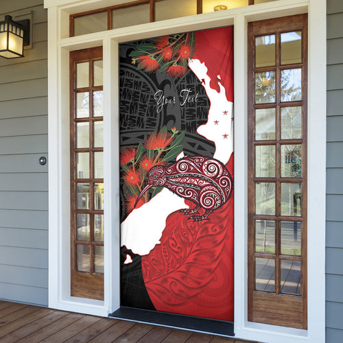 Kiwi New Zealand Personalised Door Cover NZ Map Pohutukawa Fern Maori Pattern