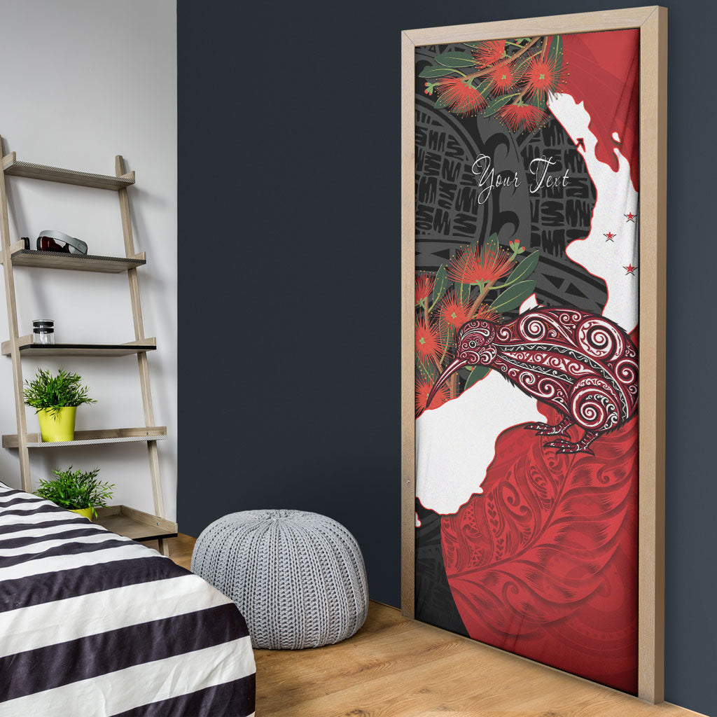 Kiwi New Zealand Personalised Door Cover NZ Map Pohutukawa Fern Maori Pattern
