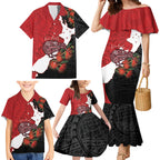 Kiwi New Zealand Personalised Family Matching Mermaid Dress and Hawaiian Shirt NZ Map Pohutukawa Fern Maori Pattern
