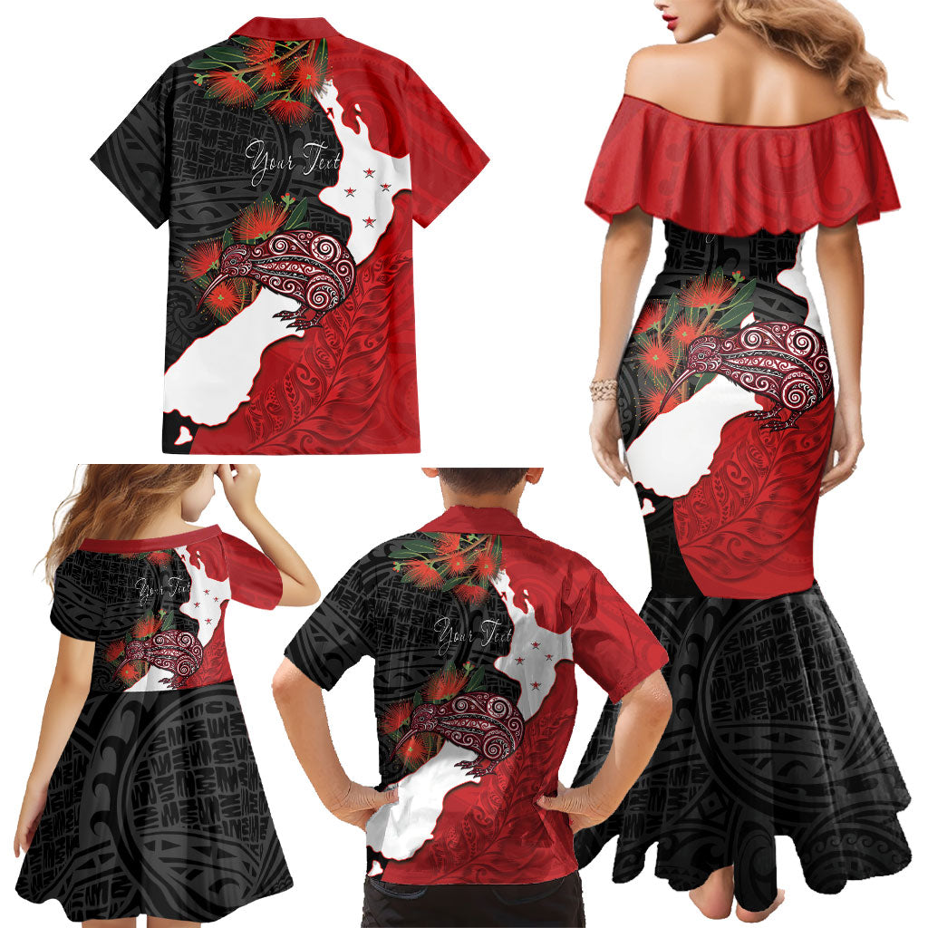 Kiwi New Zealand Personalised Family Matching Mermaid Dress and Hawaiian Shirt NZ Map Pohutukawa Fern Maori Pattern