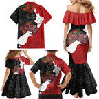 Kiwi New Zealand Personalised Family Matching Mermaid Dress and Hawaiian Shirt NZ Map Pohutukawa Fern Maori Pattern