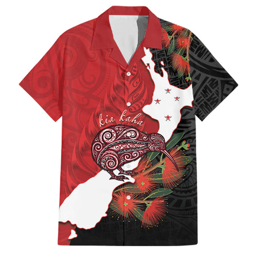Kiwi New Zealand Personalised Family Matching Off The Shoulder Long Sleeve Dress and Hawaiian Shirt NZ Map Pohutukawa Fern Maori Pattern