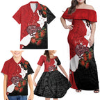 Kiwi New Zealand Personalised Family Matching Off Shoulder Maxi Dress and Hawaiian Shirt NZ Map Pohutukawa Fern Maori Pattern