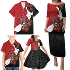 Kiwi New Zealand Personalised Family Matching Puletasi and Hawaiian Shirt NZ Map Pohutukawa Fern Maori Pattern