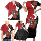 Kiwi New Zealand Personalised Family Matching Short Sleeve Bodycon Dress and Hawaiian Shirt NZ Map Pohutukawa Fern Maori Pattern