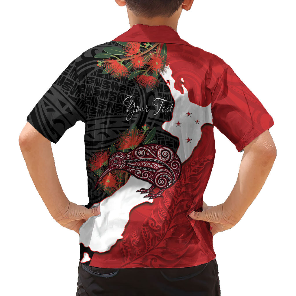 Kiwi New Zealand Personalised Family Matching Short Sleeve Bodycon Dress and Hawaiian Shirt NZ Map Pohutukawa Fern Maori Pattern
