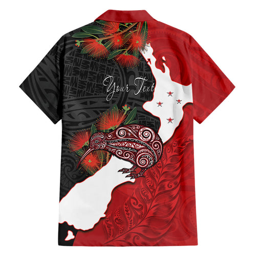 Kiwi New Zealand Personalised Family Matching Short Sleeve Bodycon Dress and Hawaiian Shirt NZ Map Pohutukawa Fern Maori Pattern