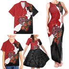 Kiwi New Zealand Personalised Family Matching Tank Maxi Dress and Hawaiian Shirt NZ Map Pohutukawa Fern Maori Pattern