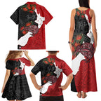Kiwi New Zealand Personalised Family Matching Tank Maxi Dress and Hawaiian Shirt NZ Map Pohutukawa Fern Maori Pattern