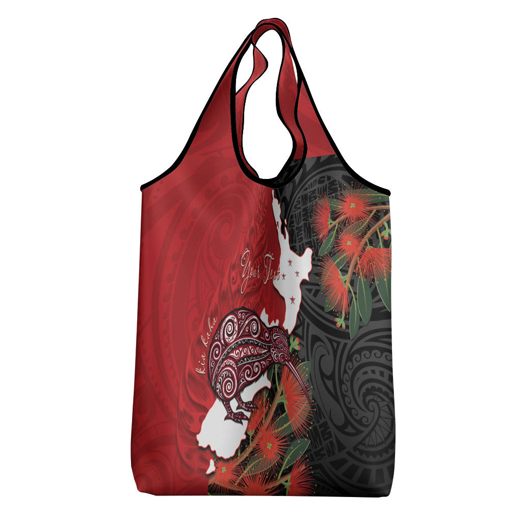 Kiwi New Zealand Personalised Grocery Bag NZ Map Pohutukawa Fern Maori Pattern