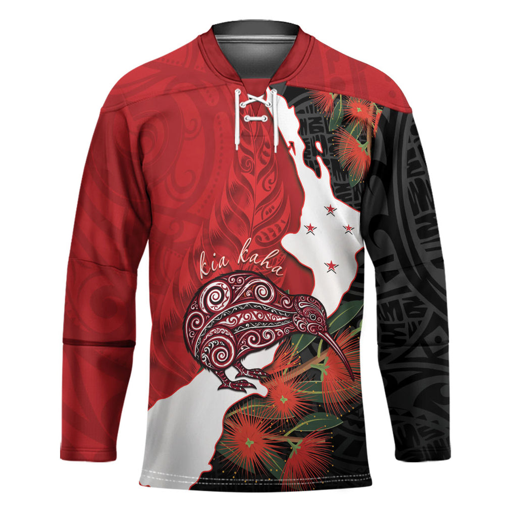 Kiwi New Zealand Personalised Hockey Jersey NZ Map Pohutukawa Fern Maori Pattern