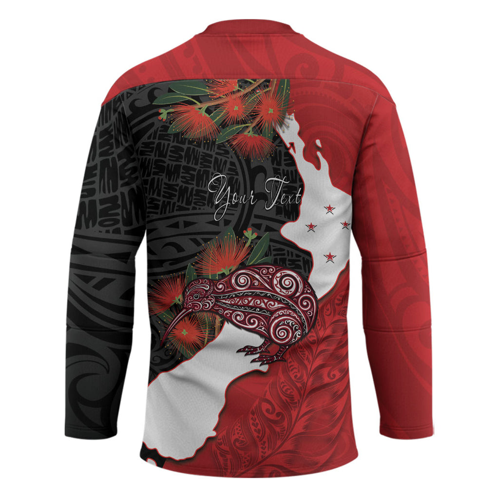 Kiwi New Zealand Personalised Hockey Jersey NZ Map Pohutukawa Fern Maori Pattern