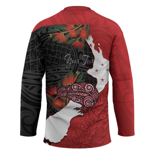 Kiwi New Zealand Personalised Hockey Jersey NZ Map Pohutukawa Fern Maori Pattern