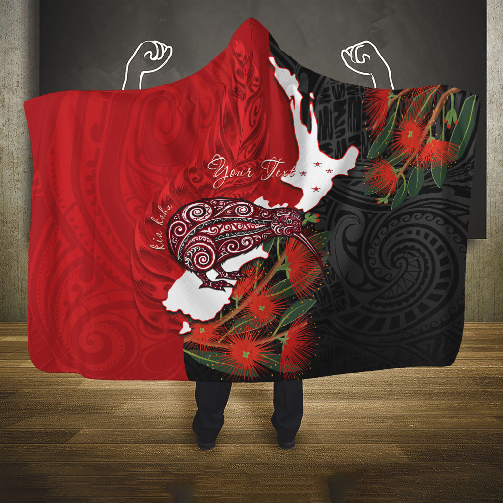Kiwi New Zealand Personalised Hooded Blanket NZ Map Pohutukawa Fern Maori Pattern