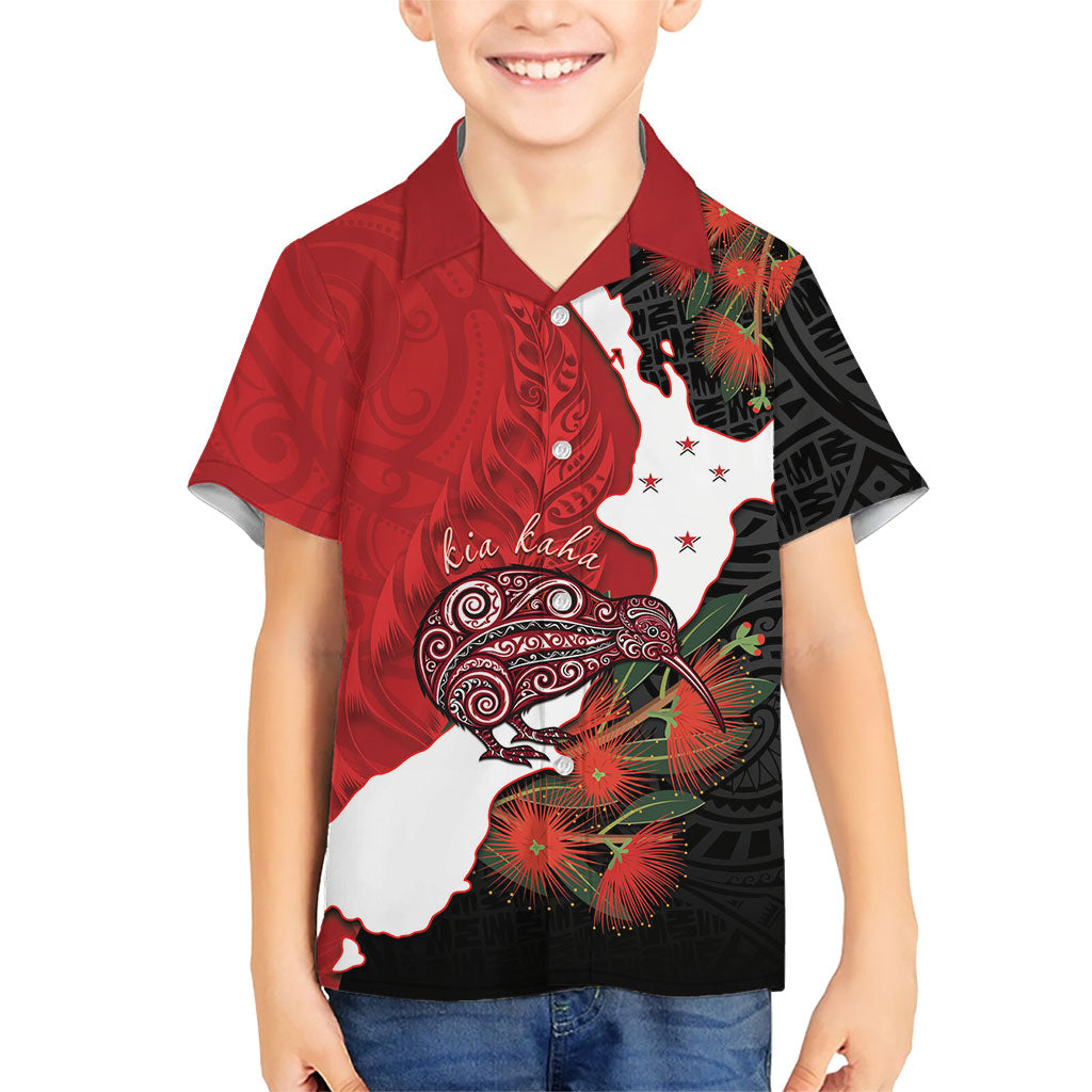 Kiwi New Zealand Personalised Kid Hawaiian Shirt NZ Map Pohutukawa Fern Maori Pattern