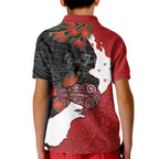 Kiwi New Zealand Personalised Kid Polo Shirt NZ Map Pohutukawa Fern Maori Pattern