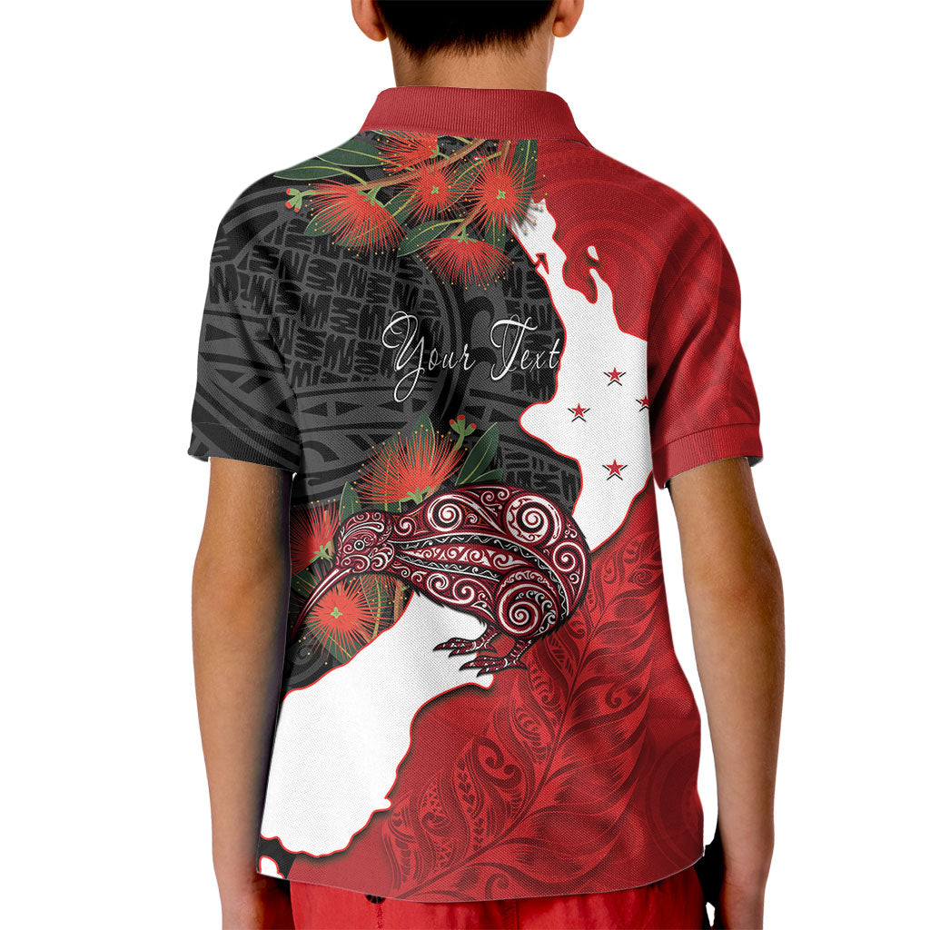 Kiwi New Zealand Personalised Kid Polo Shirt NZ Map Pohutukawa Fern Maori Pattern