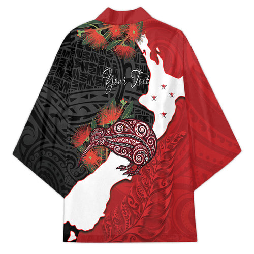 Kiwi New Zealand Personalised Kimono NZ Map Pohutukawa Fern Maori Pattern