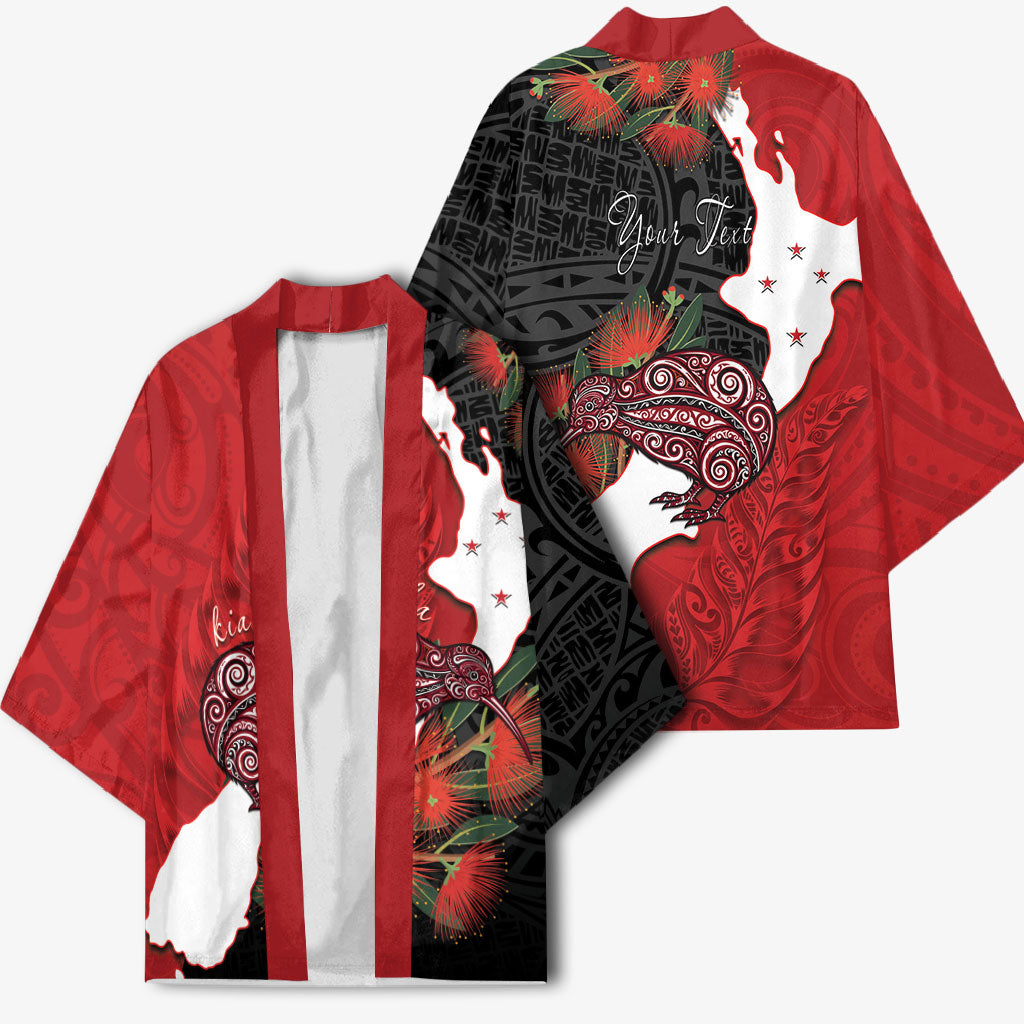 Kiwi New Zealand Personalised Kimono NZ Map Pohutukawa Fern Maori Pattern