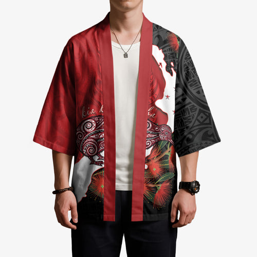 Kiwi New Zealand Personalised Kimono NZ Map Pohutukawa Fern Maori Pattern