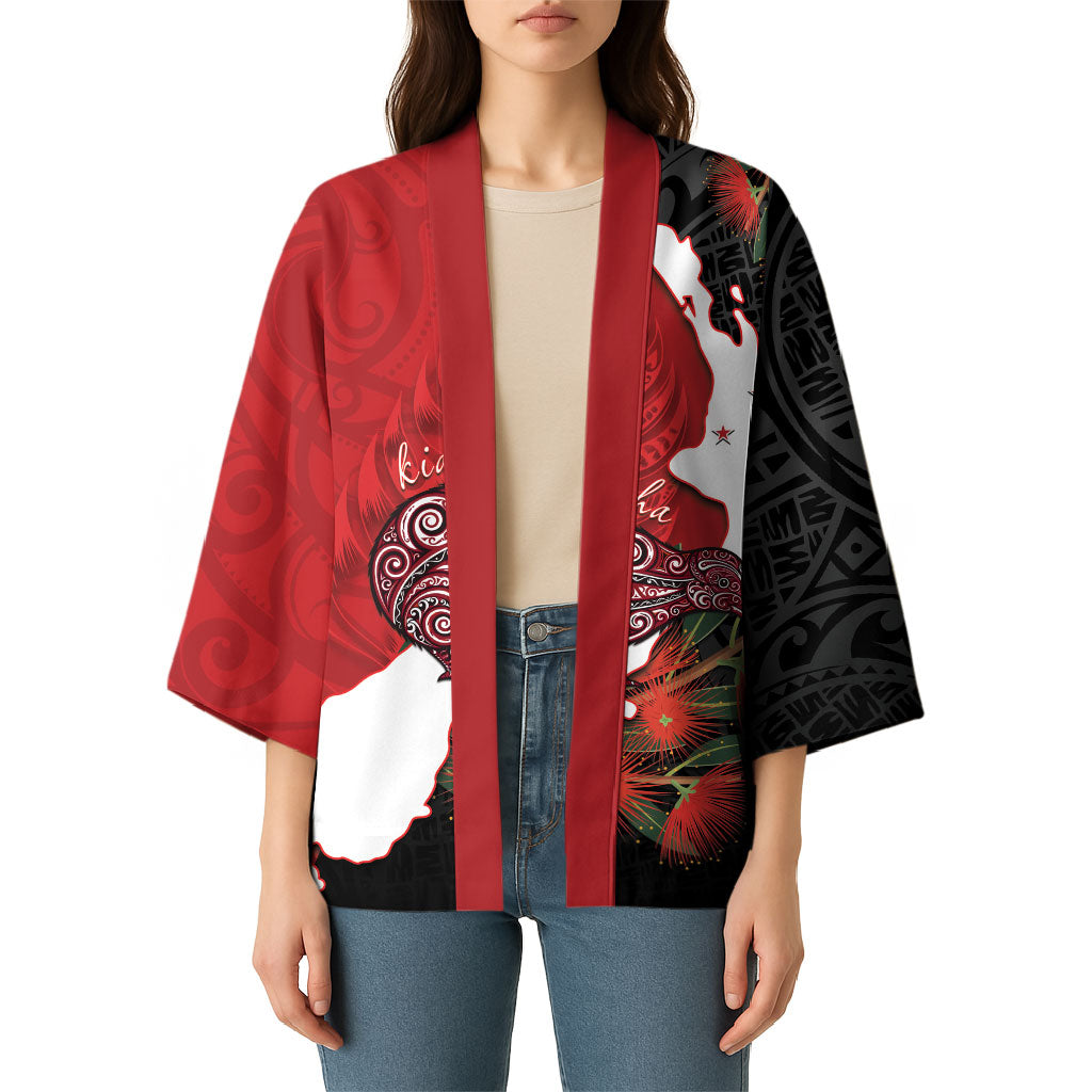 Kiwi New Zealand Personalised Kimono NZ Map Pohutukawa Fern Maori Pattern