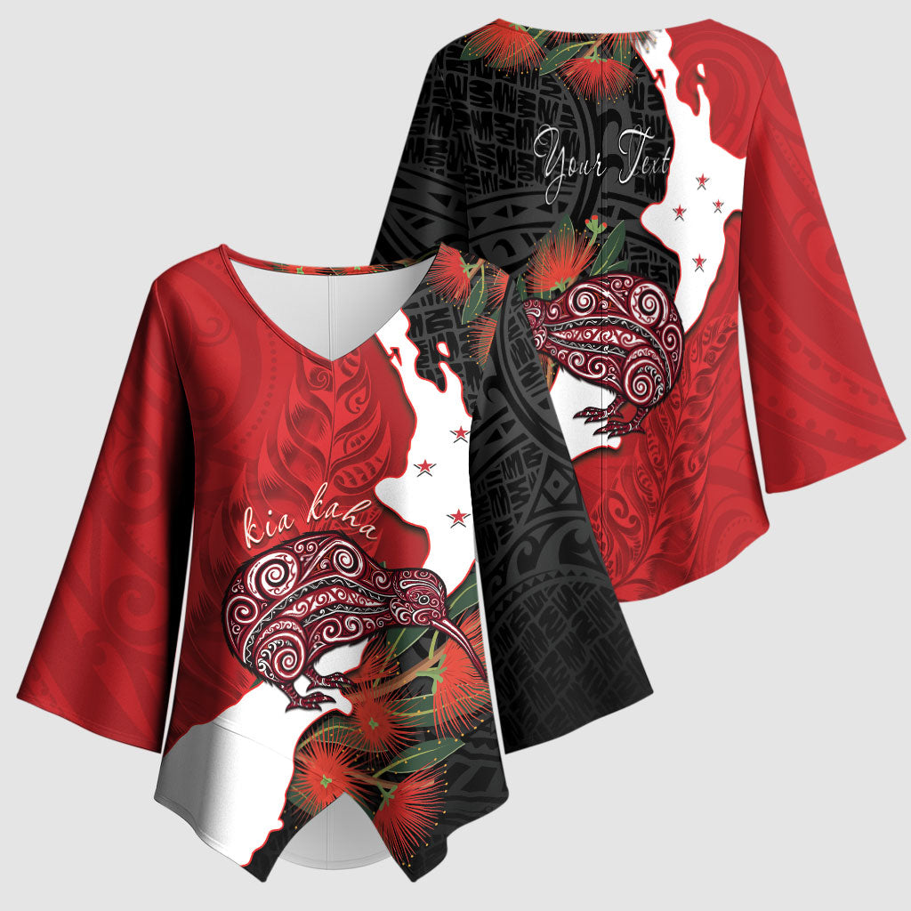 Kiwi New Zealand Personalised Kimono Sleeve Blouse NZ Map Pohutukawa Fern Maori Pattern