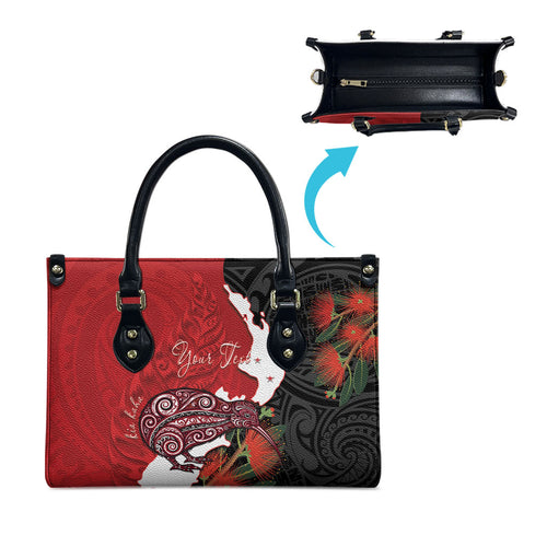 Kiwi New Zealand Personalised Leather Bag NZ Map Pohutukawa Fern Maori Pattern