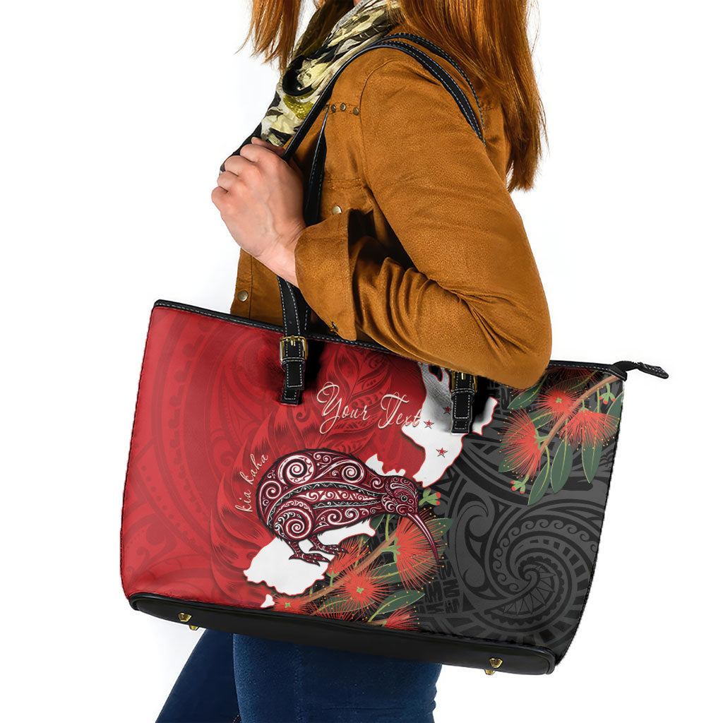 Kiwi New Zealand Personalised Leather Tote Bag NZ Map Pohutukawa Fern Maori Pattern