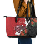 Kiwi New Zealand Personalised Leather Tote Bag NZ Map Pohutukawa Fern Maori Pattern