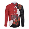 Kiwi New Zealand Personalised Long Sleeve Button Shirt NZ Map Pohutukawa Fern Maori Pattern