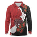 Kiwi New Zealand Personalised Long Sleeve Polo Shirt NZ Map Pohutukawa Fern Maori Pattern