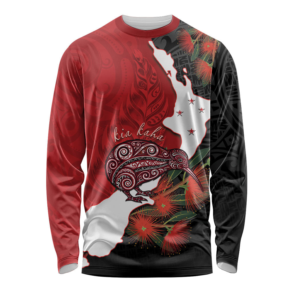 Kiwi New Zealand Personalised Long Sleeve Shirt NZ Map Pohutukawa Fern Maori Pattern