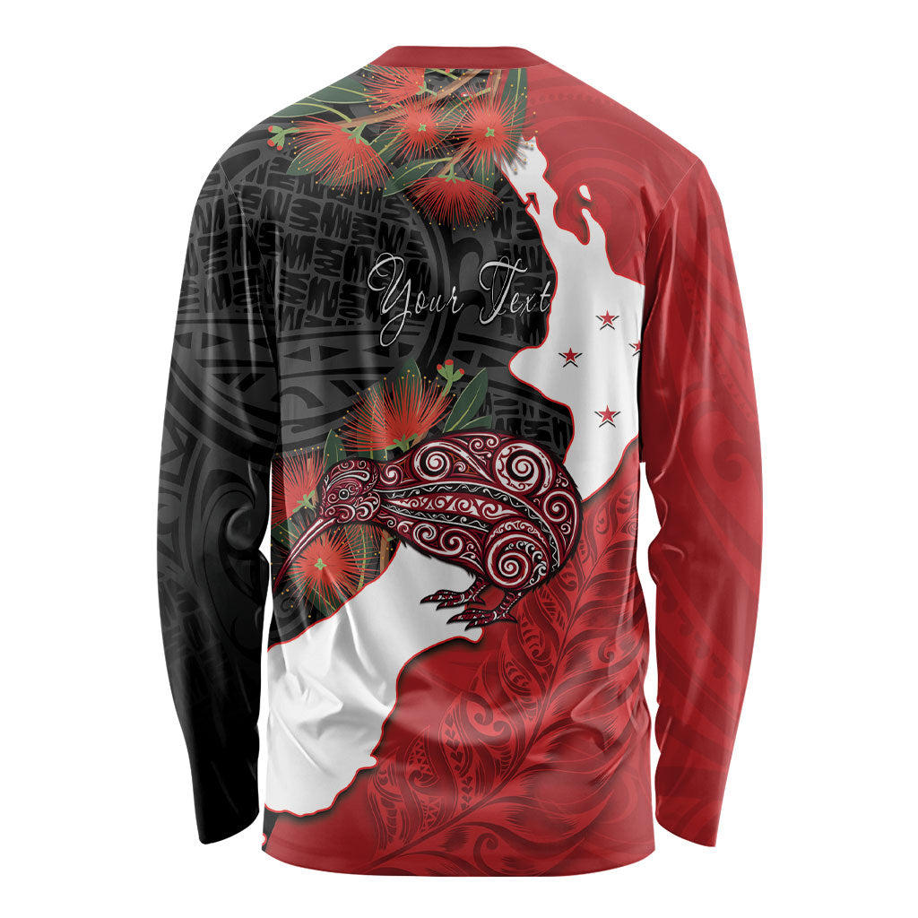 Kiwi New Zealand Personalised Long Sleeve Shirt NZ Map Pohutukawa Fern Maori Pattern