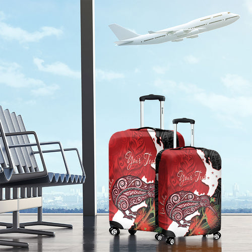 Kiwi New Zealand Personalised Luggage Cover NZ Map Pohutukawa Fern Maori Pattern