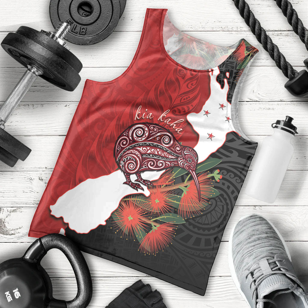 Kiwi New Zealand Personalised Men Tank Top NZ Map Pohutukawa Fern Maori Pattern