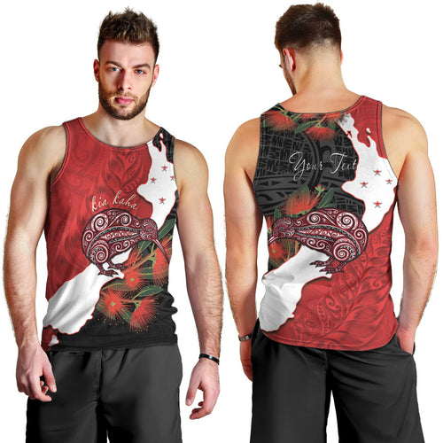 Kiwi New Zealand Personalised Men Tank Top NZ Map Pohutukawa Fern Maori Pattern