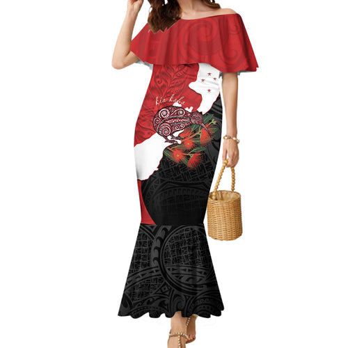 Kiwi New Zealand Personalised Mermaid Dress NZ Map Pohutukawa Fern Maori Pattern