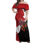 Kiwi New Zealand Personalised Off Shoulder Maxi Dress NZ Map Pohutukawa Fern Maori Pattern