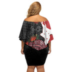 Kiwi New Zealand Personalised Off Shoulder Short Dress NZ Map Pohutukawa Fern Maori Pattern