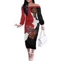 Kiwi New Zealand Personalised Off The Shoulder Long Sleeve Dress NZ Map Pohutukawa Fern Maori Pattern