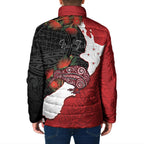 Kiwi New Zealand Personalised Padded Jacket NZ Map Pohutukawa Fern Maori Pattern