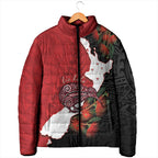 Kiwi New Zealand Personalised Padded Jacket NZ Map Pohutukawa Fern Maori Pattern