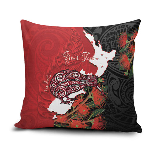 Kiwi New Zealand Personalised Pillow Cover NZ Map Pohutukawa Fern Maori Pattern
