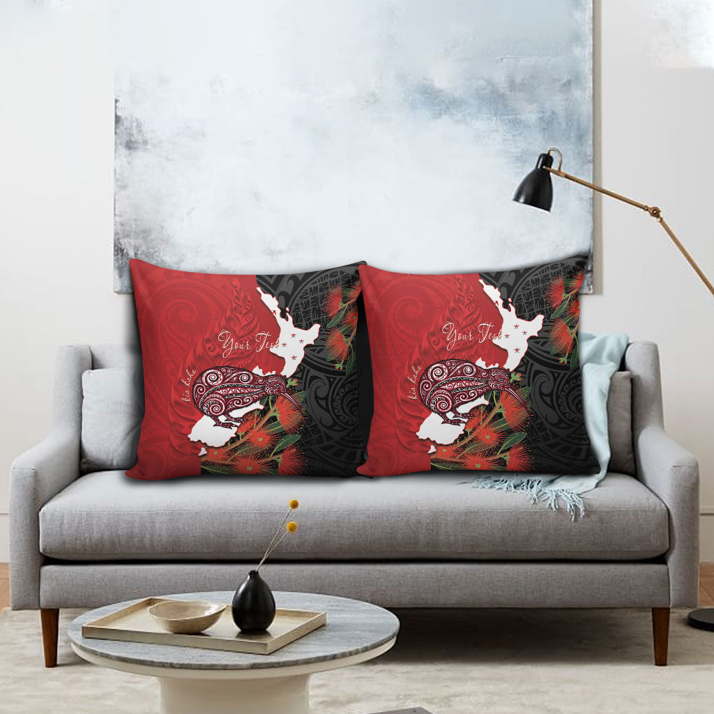 Kiwi New Zealand Personalised Pillow Cover NZ Map Pohutukawa Fern Maori Pattern
