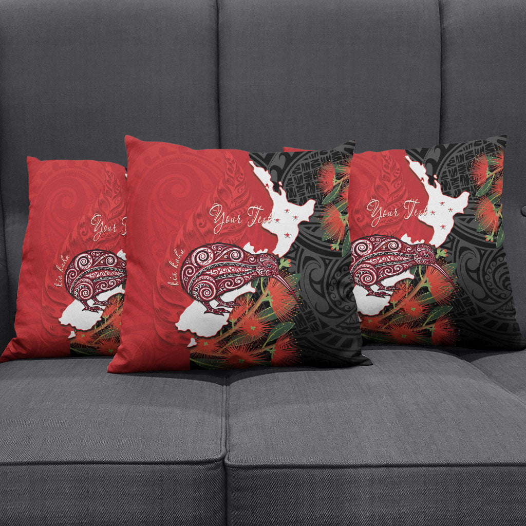 Kiwi New Zealand Personalised Pillow Cover NZ Map Pohutukawa Fern Maori Pattern