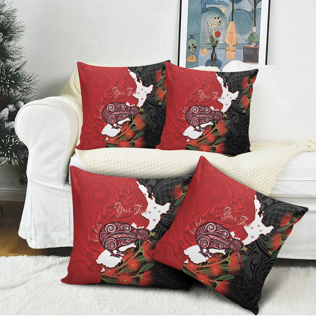 Kiwi New Zealand Personalised Pillow Cover NZ Map Pohutukawa Fern Maori Pattern