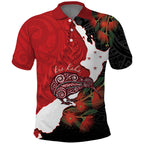 Kiwi New Zealand Personalised Polo Shirt NZ Map Pohutukawa Fern Maori Pattern