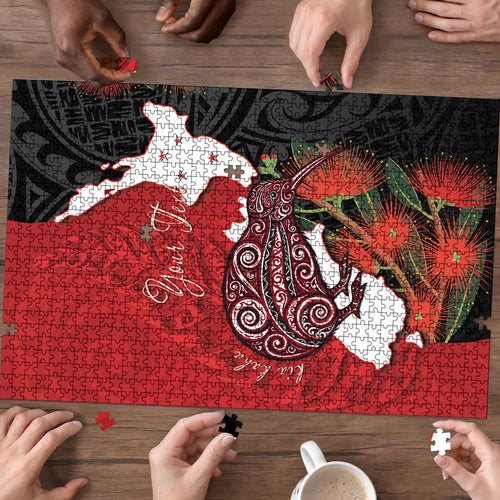 Kiwi New Zealand Personalised Puzzle NZ Map Pohutukawa Fern Maori Pattern